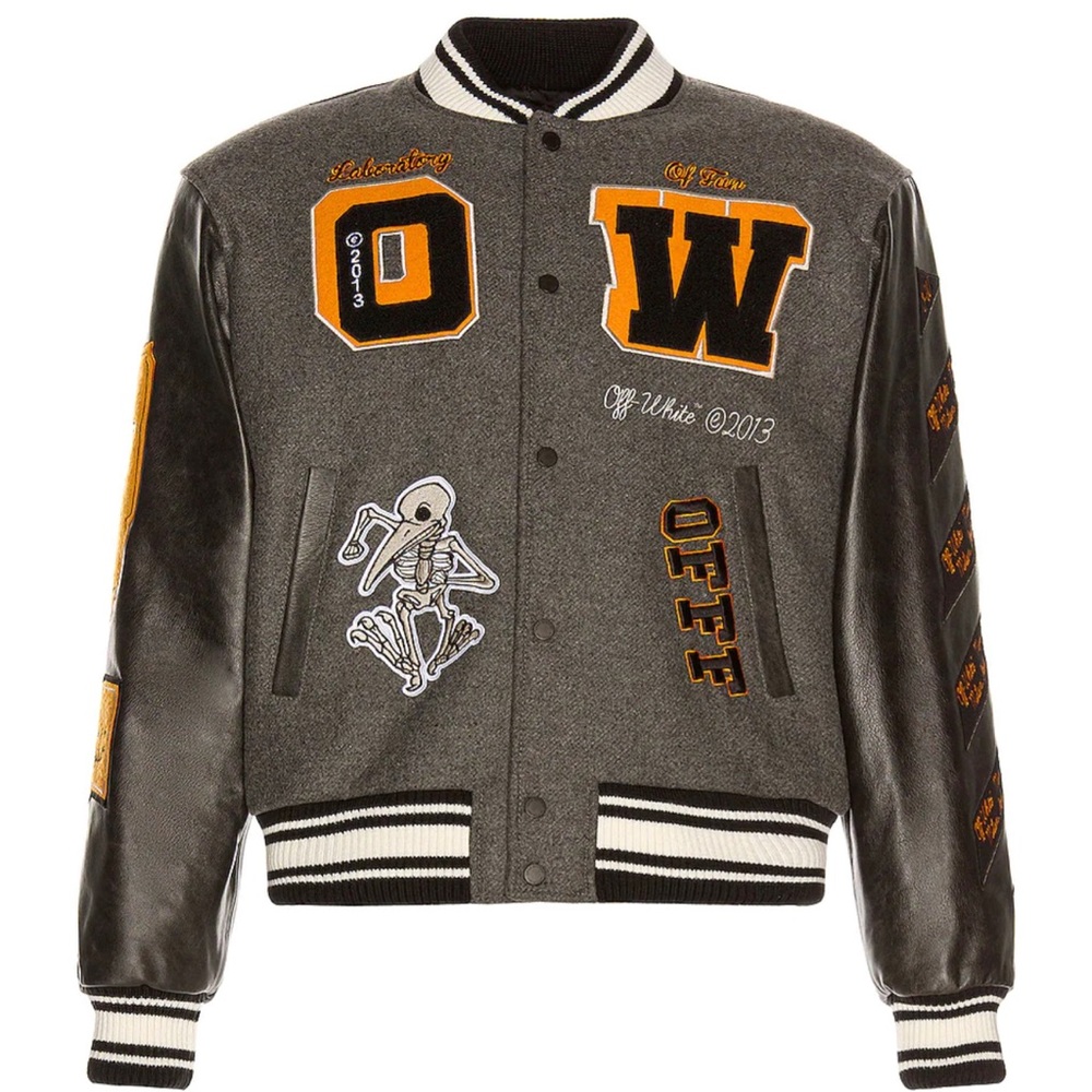 OFF-WHITE BRAND NEW**MENS PATCHED EMBELLISHED VARSITY BOMBER JACKET